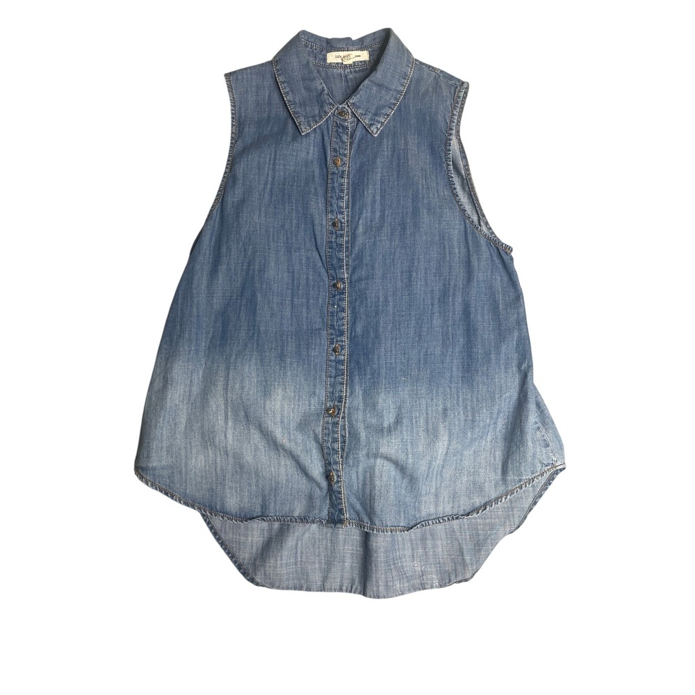 Life in Progress Sleeveless Denim Shirt Women M Light Wash High Low Chambray